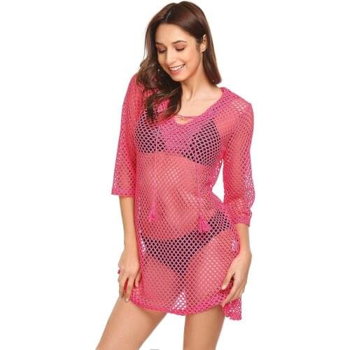 Hirigin Mesh Fishnet Women Dress Sexy Summer Hollow Out Mini Dresses Long Sleeve Bandage Fashion Streetwear Women Clohtes 2019