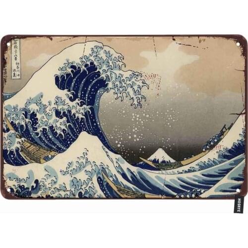 HOSNYE The Great Wave Off Kanagawa Tin Sign Vintage Metal Tin Signs for Men Women Wall Art Decor for Home Bars Clubs Cafes 20x30