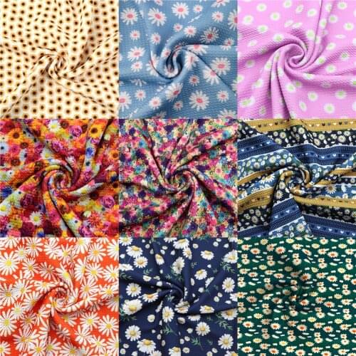 1/2Yard Daisy Flower Printed Spring Bullet Fabric Liverpool 4 Way Stretch Spandex Knit Fabric For Baby HeadWrap Bummies