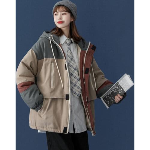 2020 Korean Streetwear Man Clothing Woman Parkas Winter New Womens Loose Parkas Warm Thickened Hooded Coats