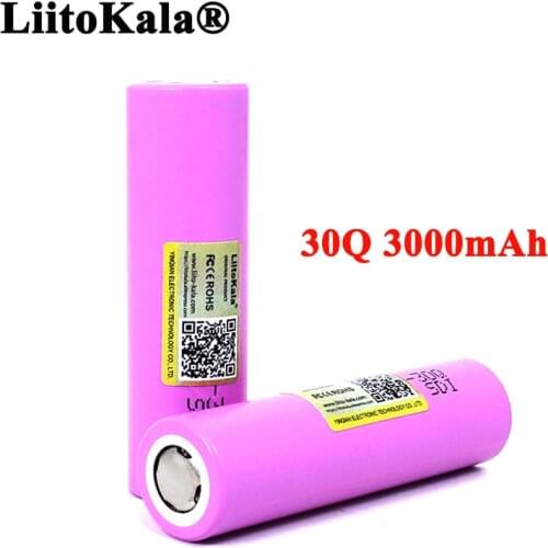2021 LiitoKala 100% New 30Q 18650 3000mAh Rechargeable battery INR1865030q 3.6V discharge 20A Max 35A Power batteries