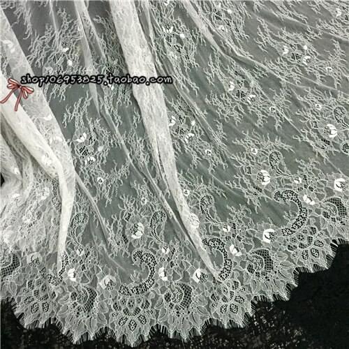 3M/lot Exquisite black white nylon soft eyelash lace fabric 150cm wide lace DIY wedding dress clothes accessories