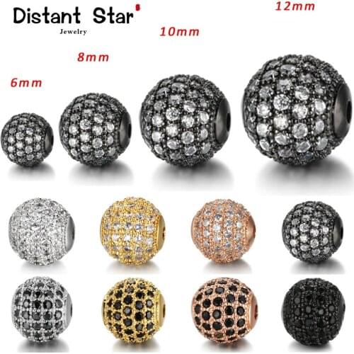 3pcs/lot 6 8 10 12mm round beads accessories for bracelet jewelry making micro pave cz cubic zirconia silvery beads wholesale