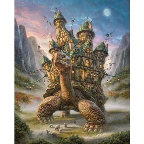 5D Diamond Embroidery Tortoise pattern DIY Diamond Painting Fantasy house picture diamond Mosaic Needlework Home Decor Craft