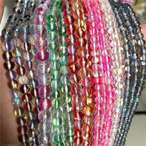 6/8/10mm Micro Faceted Moonstone Beads Crystal Glitter Round Natural Stone Loose Beads for Jewelry making DIY Bracelet 15