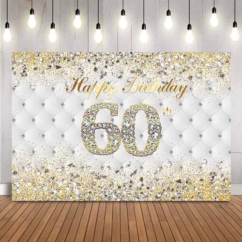 60th Gold Glitter Birthday Backdrop Diamonds Happy Birthday Party Decoration Headboard sixty birthday photo background studio