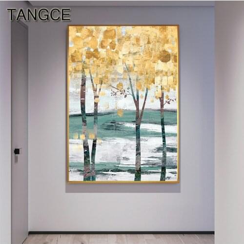 Abstract Golden Trees Forest Canvas Painting Modern Poster Print Art HD Wall pictures for Living Room Nordic Cuadros Decorativos