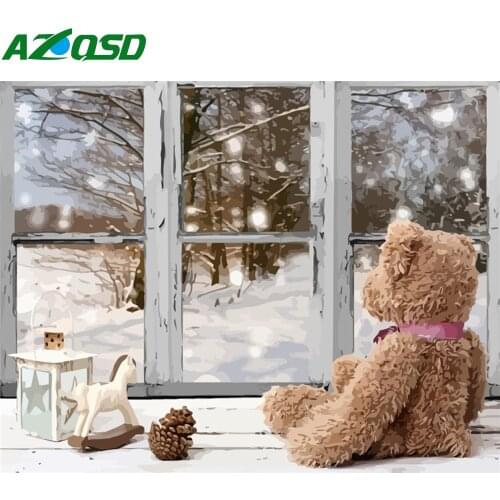 AZQSD Unframe Painting By Number Canvas Kits Winter Landscape Home Decoration DIY Coloring By Numbers Snow Handmade Gift
