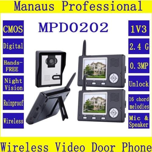 Wireless Video Intercom System Color Video Doorphone Three 3.5 Inch Display Screens&One Outdoor Waterproof Security Camera D202b