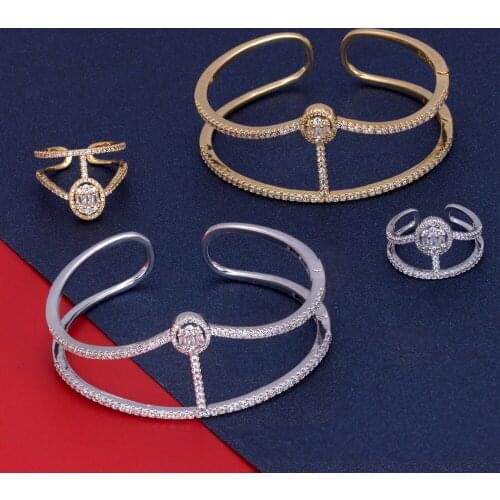 BRIDE TALK luxury brand women size 3A cubic zircon adjustable bangle ring sets bridal Jewelry female bijoux rings banquet party