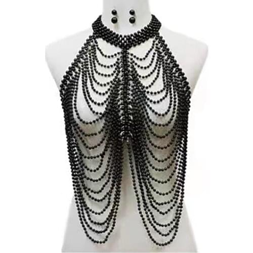 Luxury Pearl Shoulder Chain Set Shawl Large Size Necklace Multilayer Pearl Clothing Bead Crystal Body Chain for Women Jewelry