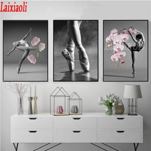 Black and White Elegant Ballet Dance diamond embroidery diamant painting full square resin orchid diamond mosaic girl decoration