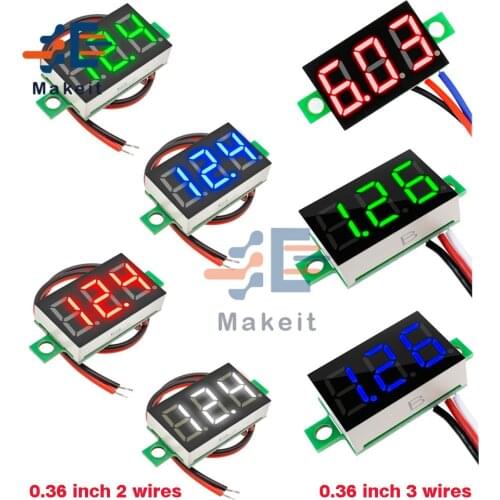 0.36 inch 2 Wires 3 Wires LED Display Panel Voltage Meter Red Blue White Green Mini Digital 3 Digit Voltmeter Tester DC 0-30V