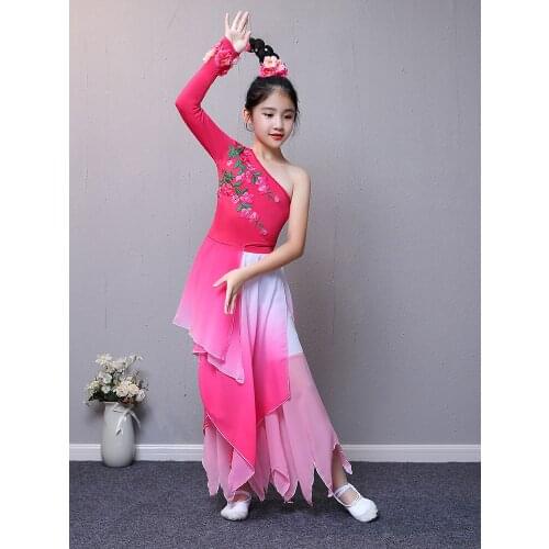 Chinese Style Classical Yangko Dance Costumes Children Girls Elegant Ancient Hanfu Dancewear Fan Dance Stage Performance
