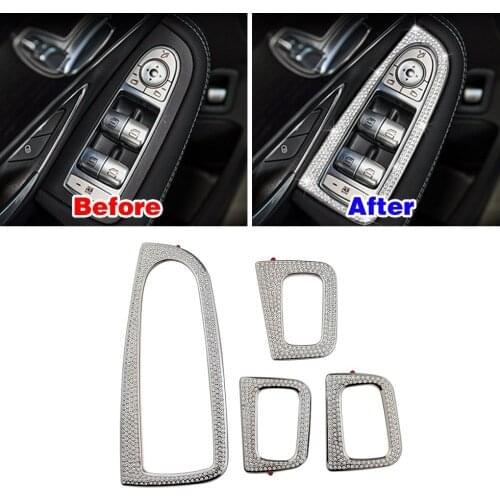 For Mercedes Benz GLC 2015-2019 Inner Door Armrest Window Lift Switch Button Panel Refit Crystal Diamond Ring Trim