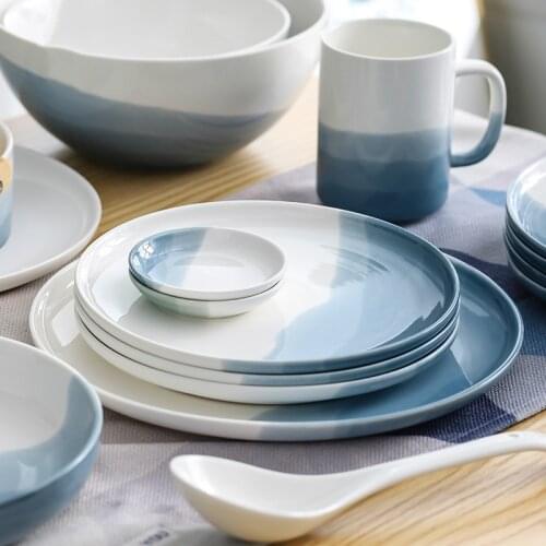 Mountain Scenery Ceramic Dinner Plate Big Round Dessert cake plate Square Steak pizza dish Restaurant kitchen tableware set