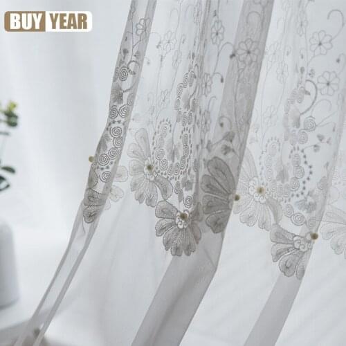 Korean Pearl Embroidered Gauze Curtain Embroidery White Curtain Gauze Princess Curtains for Living Room Bedroom Gauze Curtain