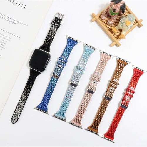 Leather strap apple watch band T-shaped small waist diamond strap for iwatch SE 6 5 4 3 40mm 38mm 42mm 44mm Watchband UTHAI A76