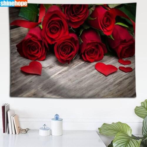 Custom Red Flowers Rose tapestry wall hanging tapestry home decoration rectangle bedroom wall art tapestry 140X250cm