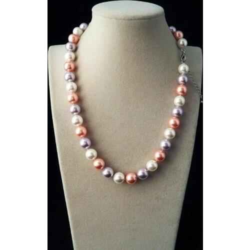 Natural AAA+ 10mm white pink purple mix color south sea shell pearl necklace