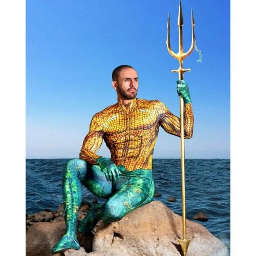 New Aquaman Cosplay Costume Superhero Catsuit Zentai Suit Halloween Bodysuit Adults Kids Catsuit
