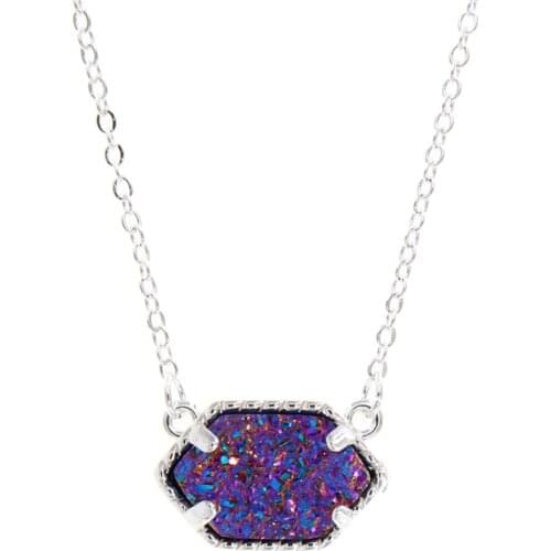 YJX030 Iridescent Druzy Drusy Pendant Necklace Chic Handmade Statement Mini Jewelry Short Collar Choker