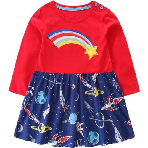 Dresses girls clothing long sleeve applique rainbow new design fashion children girls clothes dresses party wedding wear girl