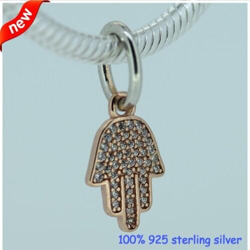 Fits Silver Charm Bracelet Authentic 925 Sterling Silver Clear CZ Hand Charms Beads For Women DIY Jewelry For Choker Necklace