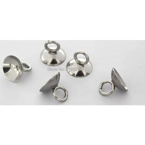 Stainless Steel Bead Bail Pendant Smooth Caps DIY Glass Globe Vials Bottle Jewelry Charms Making Findings Wholesale 6mm 8mm 10mm
