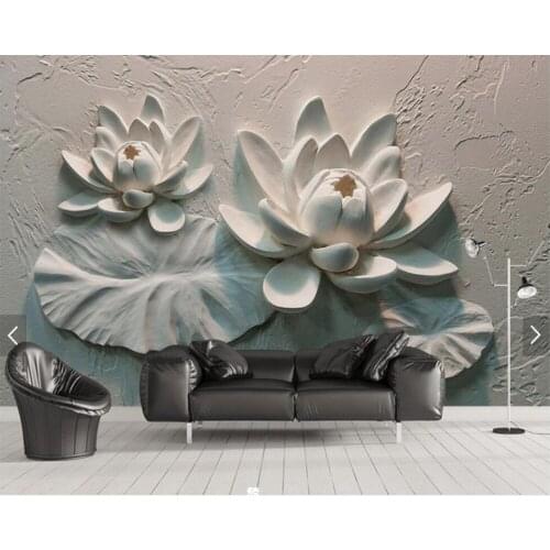 Custom 3D embossed wallpaper, lotus cement wall background mural for living room bedroom TV background wallpaper