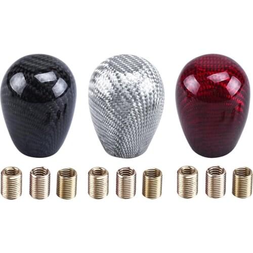 Carbon Fibre Car Manual Ball Gear Shift Lever Knob Stick Shifter 3 Adapters