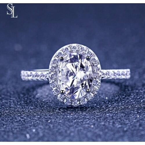 SL Classic Halo Wedding Women Ring White Zirconia Real Sterling Silver 925 Lady Rings Engagement Gift