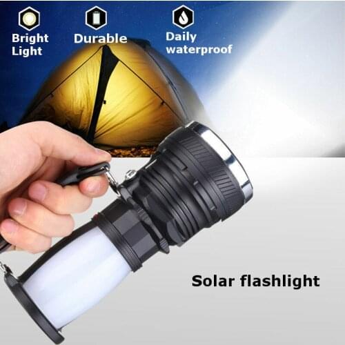 Solar Power Flashlight Lantern USB Rechargeable LED Flashlight Torch Super Bright Camping Tent Light for Emergency Hiking Travel