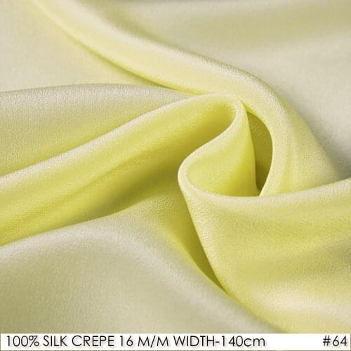100% SILK CREPE DE CHINE 140cm width 16momme 100% Pure Silk Fabrics Dress and Shirts Clothing Light Yellow NO64
