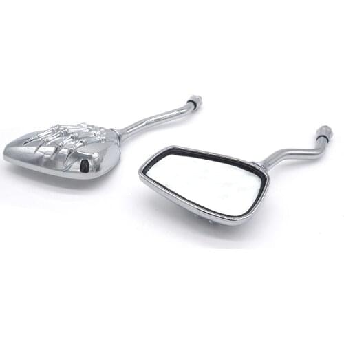 UNIVERSAL CHROME MOTORCYCLE MIRROR SKULL SKELETON HAND REARVIEW MIRRORS 10MM 8MM