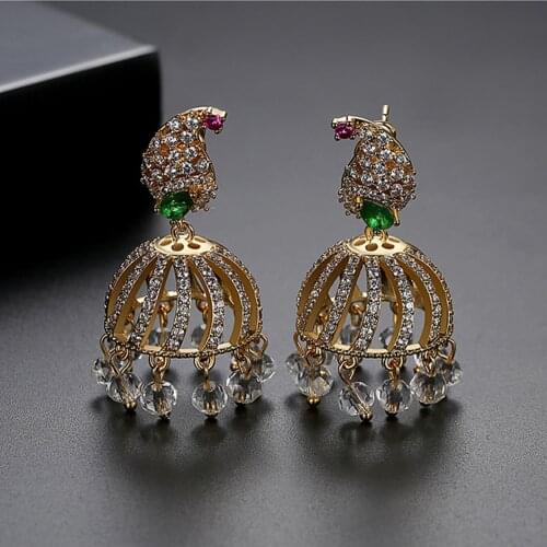 Retro Drop Earring Jhumka Indian Bridal Crystal Zircon Earrings Women Wedding Bridal Party Dangle Earrings Ethnic Gypsy Bohemian