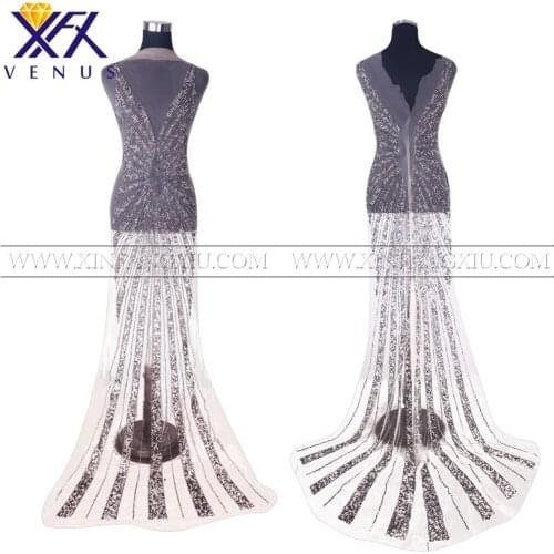 XFX VENUS 1 Set Front&Back applique Wedding dress crystal beaded Long fabric patches for wedding beads bodice Patch Gown