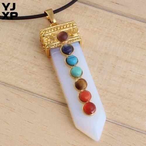 YJXP Vintage Gold Color Sword Shaped with Opal Opalite Round Beads 7 Chakra Reiki Healing Pendant Charms Jewelry Gift
