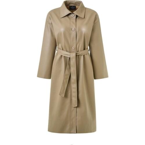 Women Faux Fur Long Jacket 2021 Autumn Single-breasted Long Sleeve Belt Button Down Coat Fashion Split Fork Outwear Windbreaker