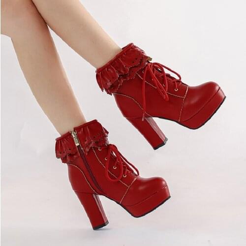 Plus Size 45 New Fashion High Heels Boots Women Sexy Platform Ankle Boots For Women Black Red Yellow White Boots Ladies Shoes