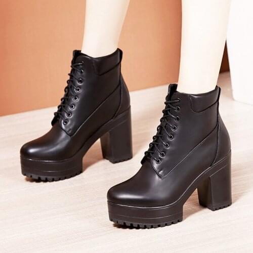 2021 Boot Heels Woman Platform Boots High Heels Ankle Boots for Women White Black Block Heel Shoes Punk Gothic Combat Boots