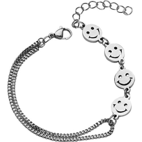 Smile Bracelet Face Bracelets Simple Bangles Ladies Round Jewellery Party Couple Trendy Silver Color Titanium Hip Hop Pulseras