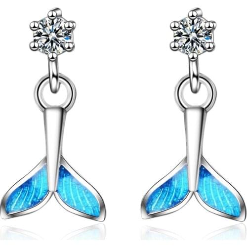 New Arrival Simple Romantic Zircon Fish Tail 925 Sterling Silver Earrings For Women Gift Ladies Fashion Jewellery
