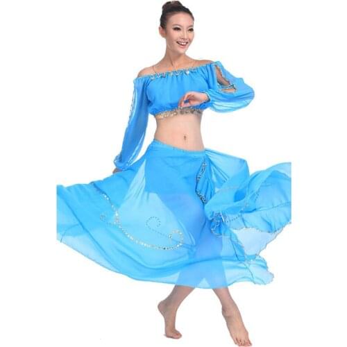 2016 Popular Sexy Belly Dance Practice Set for Women New Belly Dancing Costume Top and Skirt 13 Colors Available
