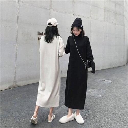 Womens Knitwear 2019 Autumn and Winter Sweater Dress New Turtleneck Long Loose Casual Plus Size Knit Dress Maxi Vestidos f1484
