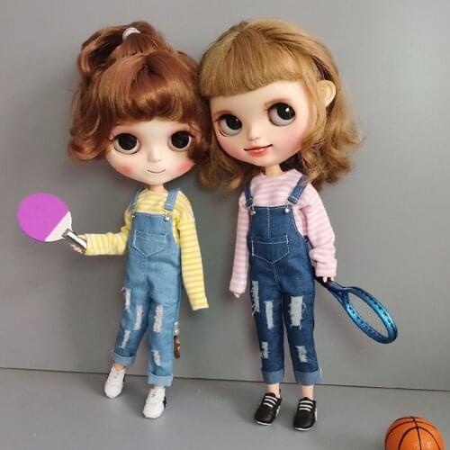 1pcs Dolls Blyth Clothes Long Sleeve T-shirt/Denim Bib Pants for 1/6 doll accessories ( fit ob24 Azone Licca blyth 1/6 Doll)