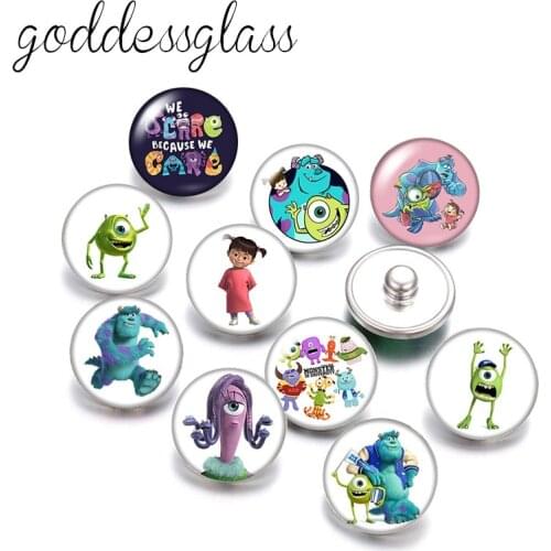 Disney Monsters inc Mike James Cute 10pcs Round photo glass 18mm snap buttons for 18mm snap bracelets jewelry