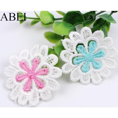 10pcs/lot High Quality White/Pink White/Blue Flower Appliques Soluble Lace Fabric Sewing Patchwork Wedding Dress Accessory
