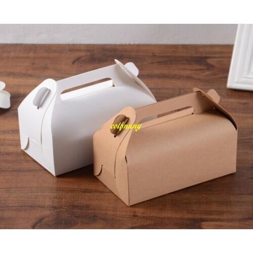 100pcs/lot Empty White Paper Paper Gift Box Kraft Paper Biscuits Candy Pastry Portable Cake Baking Packaging Boxes FA1001