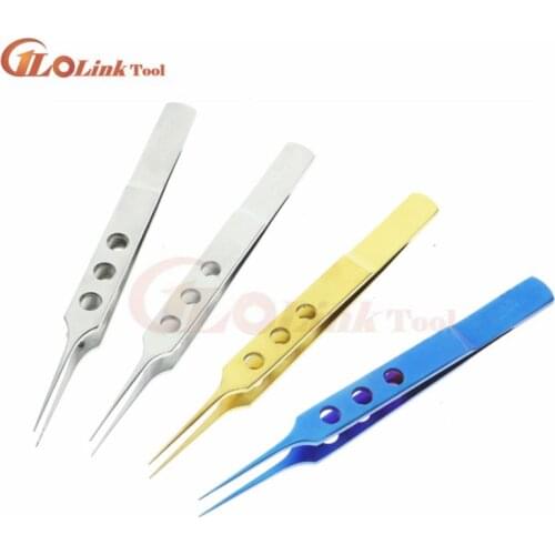 11cm Stainless Steel Flat Handle Micro Tweezers Eyelid Tweezers Tooth Platform Ophthalmic Instruments Surgery Tools